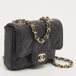 Pre Owned Chanel Black Caviar Leather Micro Belt Bag