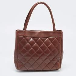 Pre Owned Chanel Brown Quilted Leather Vintage CC Turnlock Tote