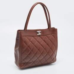 Pre Owned Chanel Brown Quilted Leather Vintage CC Turnlock Tote