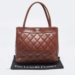 Pre Owned Chanel Brown Quilted Leather Vintage CC Turnlock Tote