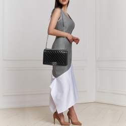Pre Owned Chanel Black Quilted Patent Leather New Medium Boy Flap Bag