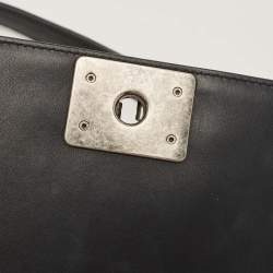 Pre Owned Chanel Black Quilted Patent Leather New Medium Boy Flap Bag