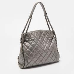 Pre Owned Chanel Grey Quilted Leather Chain Me Hobo