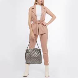 Pre Owned Chanel Grey Quilted Leather Chain Me Hobo