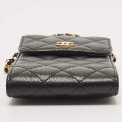 Pre Owned Chanel Black Quilted Caviar Leather CC Medallion Chain Phone Crossbody Bag