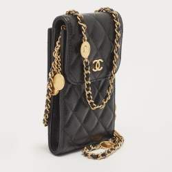 Pre Owned Chanel Black Quilted Caviar Leather CC Medallion Chain Phone Crossbody Bag