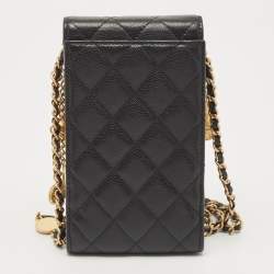 Pre Owned Chanel Black Quilted Caviar Leather CC Medallion Chain Phone Crossbody Bag