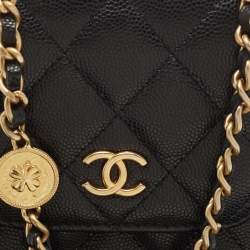 Pre Owned Chanel Black Quilted Caviar Leather CC Medallion Chain Phone Crossbody Bag