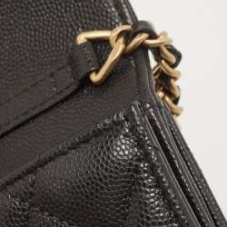 Pre Owned Chanel Black Quilted Caviar Leather CC Medallion Chain Phone Crossbody Bag
