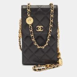 Pre Owned Chanel Black Quilted Caviar Leather CC Medallion Chain Phone Crossbody Bag