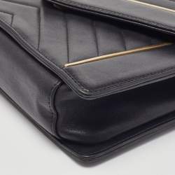 Chanel Black Leather Reversed Chevron Flap Bag