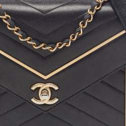 Chanel Black Leather Reversed Chevron Flap Bag