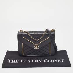 Chanel Black Leather Reversed Chevron Flap Bag