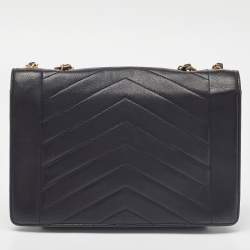 Chanel Black Leather Reversed Chevron Flap Bag