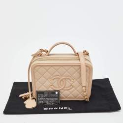 Pre Owned Chanel Beige Quilted Caviar Leather Medium CC Filigree Vanity Case Bag