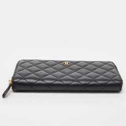 Chanel Black Quilted Leather CC Zip Around Wallet