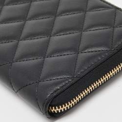 Chanel Black Quilted Leather CC Zip Around Wallet