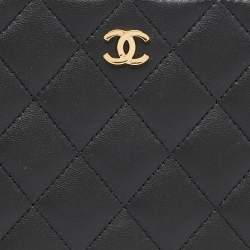 Chanel Black Quilted Leather CC Zip Around Wallet
