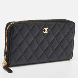 Chanel Black Quilted Leather CC Zip Around Wallet