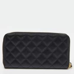 Chanel Black Quilted Leather CC Zip Around Wallet