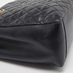Pre Owned Chanel Black Quilted Caviar Leather Grand Shopping Tote