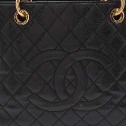 Pre Owned Chanel Black Quilted Caviar Leather Grand Shopping Tote