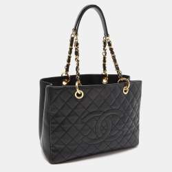 Pre Owned Chanel Black Quilted Caviar Leather Grand Shopping Tote