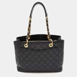 Pre Owned Chanel Black Quilted Caviar Leather Grand Shopping Tote