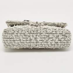 Pre Owned Chanel White/Black Garden Charms Tweed Reissue 2.55 Classic 225 Flap Bag
