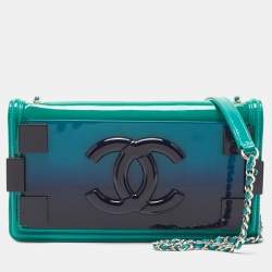 Pre Owned Chanel Green/Blue Plexiglass and Leather Boy Brick Flap Bag