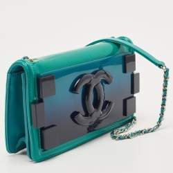 Pre Owned Chanel Green/Blue Plexiglass and Leather Boy Brick Flap Bag
