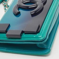 Pre Owned Chanel Green/Blue Plexiglass and Leather Boy Brick Flap Bag