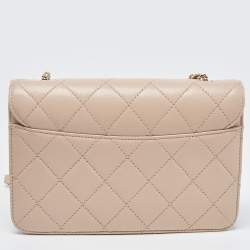 Pre Owned Chanel Beige Quilted Leather Mini Beauty Lock Flap Bag