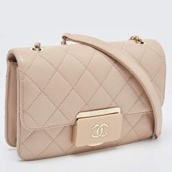 Pre Owned Chanel Beige Quilted Leather Mini Beauty Lock Flap Bag