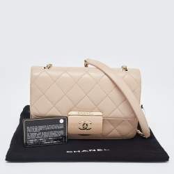 Pre Owned Chanel Beige Quilted Leather Mini Beauty Lock Flap Bag
