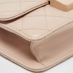 Pre Owned Chanel Beige Quilted Leather Mini Beauty Lock Flap Bag