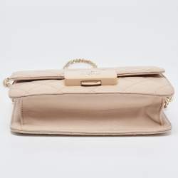 Pre Owned Chanel Beige Quilted Leather Mini Beauty Lock Flap Bag