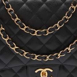 Pre Owned  Chanel Black Quilted Caviar Leather Maxi Classic Double Flap Bag 