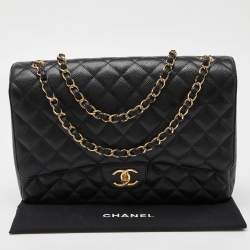 Pre Owned  Chanel Black Quilted Caviar Leather Maxi Classic Double Flap Bag 
