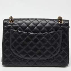 Pre Owned  Chanel Black Quilted Caviar Leather Maxi Classic Double Flap Bag 