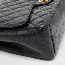 Pre Owned  Chanel Black Quilted Caviar Leather Maxi Classic Double Flap Bag 