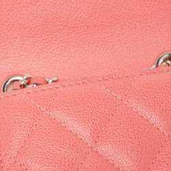 Pre Owned Chanel Coral Pink Quilted Caviar Leather CC Phone Flap Crossbody Bag