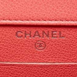 Pre Owned Chanel Coral Pink Quilted Caviar Leather CC Phone Flap Crossbody Bag