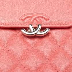 Pre Owned Chanel Coral Pink Quilted Caviar Leather CC Phone Flap Crossbody Bag
