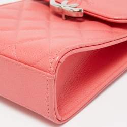 Pre Owned Chanel Coral Pink Quilted Caviar Leather CC Phone Flap Crossbody Bag