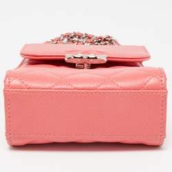 Pre Owned Chanel Coral Pink Quilted Caviar Leather CC Phone Flap Crossbody Bag