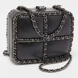 Pre Owned Chanel Black Leather Chain Me Box Chain Clutch