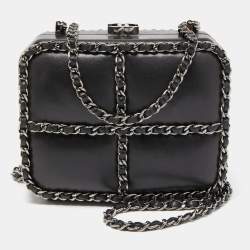 Chanel Black Leather Chain Me Box Chain Clutch Chanel