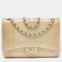 Chanel Beige Iridescent Python Maxi Classic Double Flap Bag Chanel