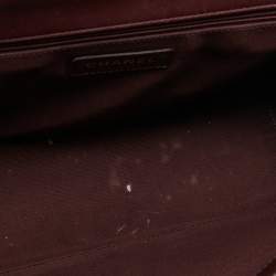 Pre Owned Chanel Burgundy Aged Leather Gold Bar Top Handle Bag